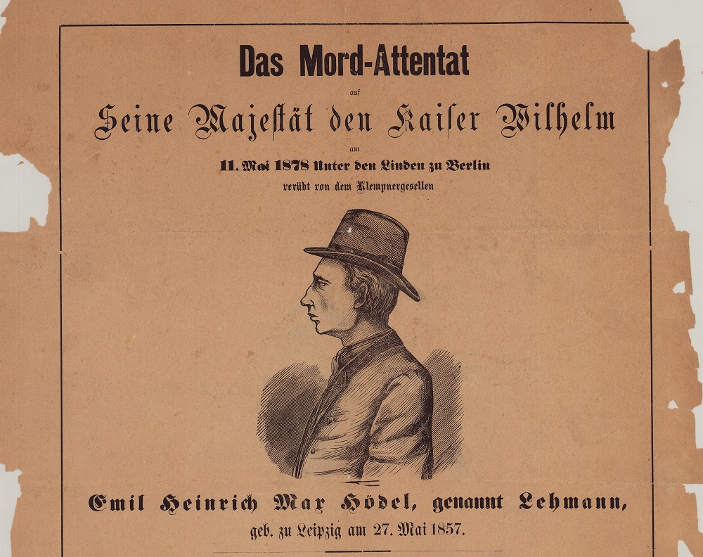 Ausschnitt Extrablatt "Das Mord-Attentat auf Seine Majestät den Kaiser Wilhelm …" (1878) aus der Extrablätter Sammlung des Internationalen Maritimen Museum Hamburg.