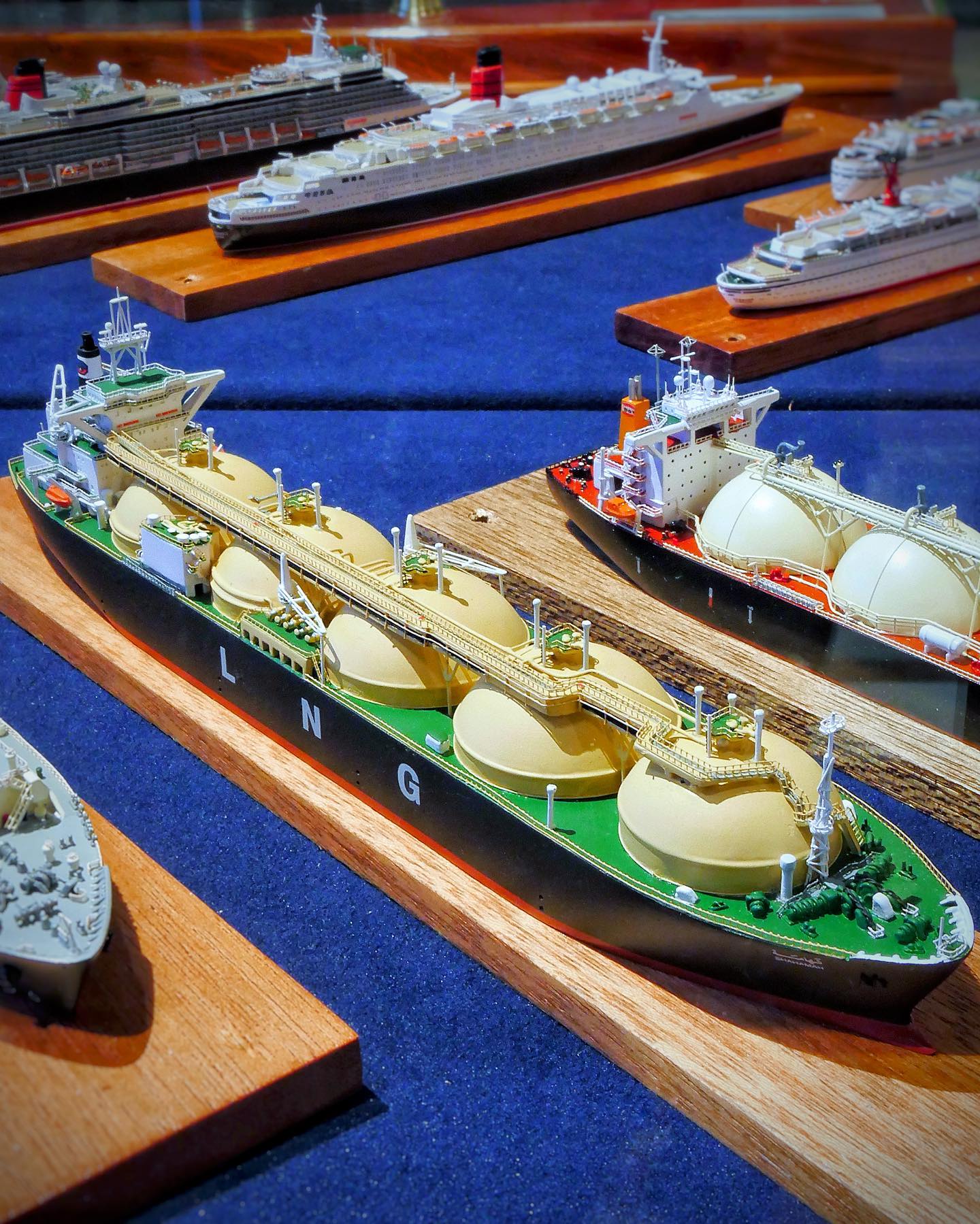 LNG Tanker Shahamah. This 1:1250 scale miniature built by the CSC Workshop is part of our general display on deck 9 of the museum.