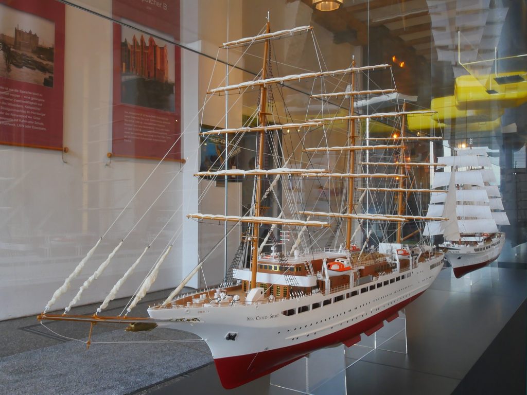 the Sea Cloud Fleet models welcomeing the visitors of the International Maritime Museum Hamburg.