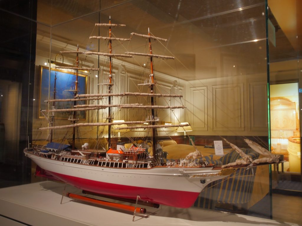 The model of the Sailing Cruise Ship Sea Cloud on deck 6 of the International Maritime Museum Hamburg.