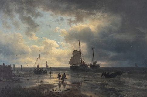 Andreas Achenbach (1815-1910), Küstenfischer mit ihren Booten bei aufziehendem Wetter, 1848, Öl auf Leinwand, BS Maritime Art Collection