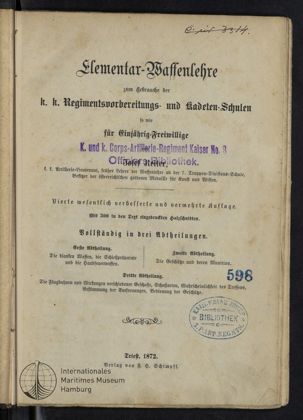 Elementar-Waffenlehre zum Gebrauche der k.k. Regimentsvorbereitungs- und Kadeten-Schulen so wie für Einjährig-Freiwillige