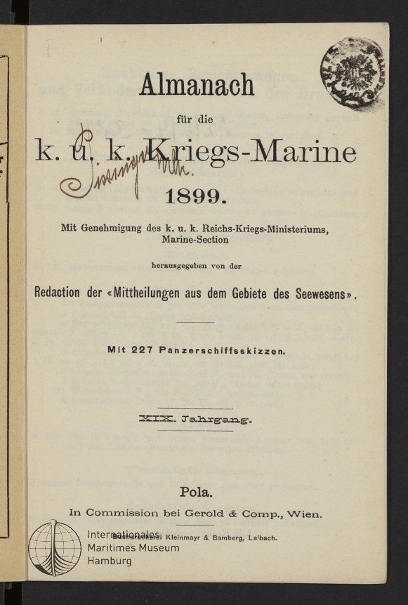 Almanach für die k. u. k. Kriegs-Marine 1899.