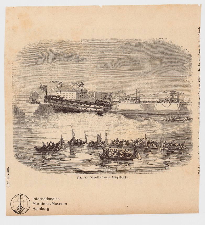 Fig. 125, Stapellauf eines Kriegsschiffs
