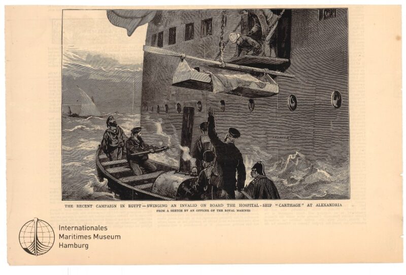 The Recent Campaign in Egypt - Swinging an Invalid on Board the Hospital-Ship 'Carthage' at Alexandria