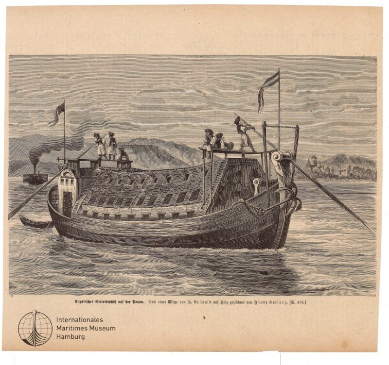 Ungarisches Getreideschiff auf der Donau; Nach einer Skizze von G. Arnould, auf Holz gezeichnet von Franz Kollarz