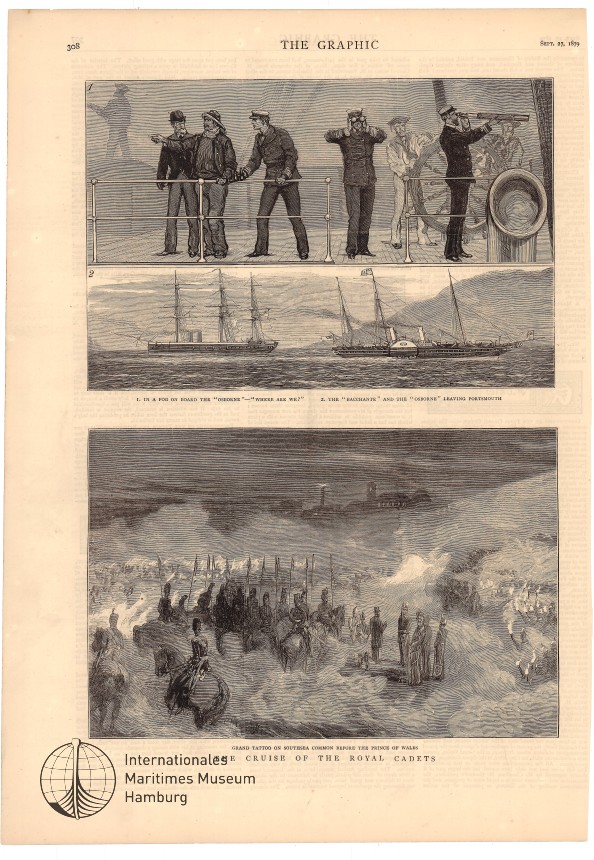 The Cruise of the Royal Cadets, 'Osborne', 'Bacchante'; Grand Tatoo on Southsea common before the Prince of Wales