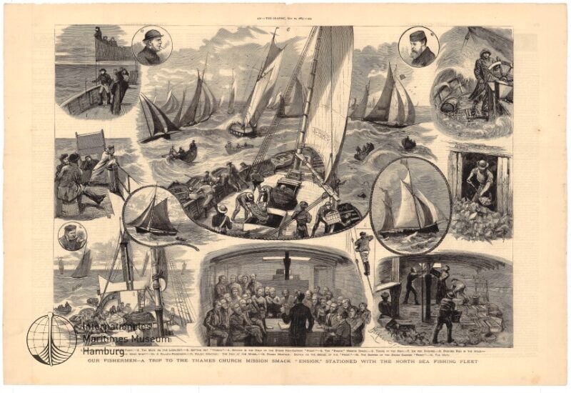 Our Fishermen - A Trip to the Thames Church Mission Smack "Ensign", Stationed with the North Sea Fishing Fleet, several Sketches