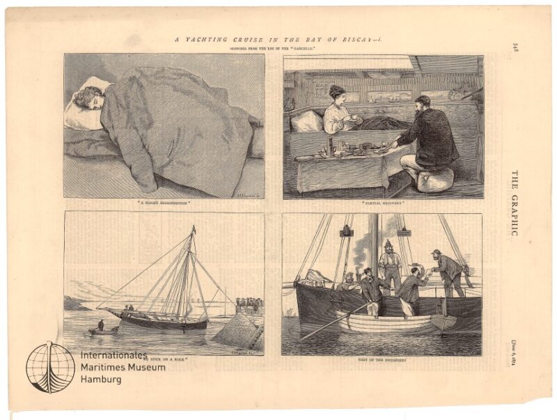 A Yachting Cruise in the bay of Biscay - IT, Sketches from the log of 'Gabrielle: "We stick on a rock", "Visit of the Douaniers" etc.