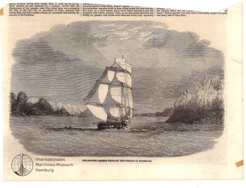 The 'Calypso' passing through the Straits of Magellan