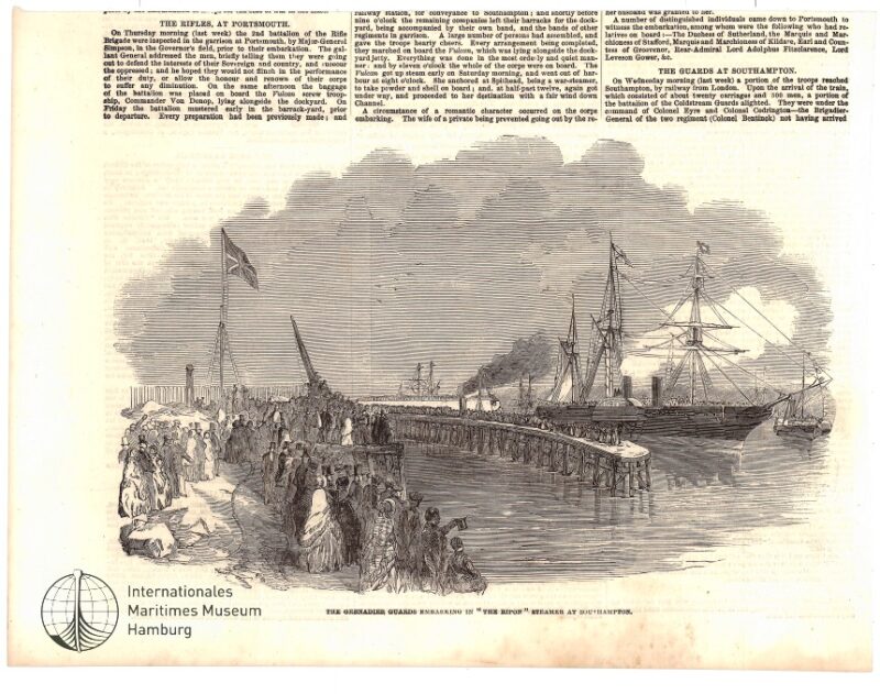 The Grenadier Guards embarking in The 'Ripon' steamer at Southampton