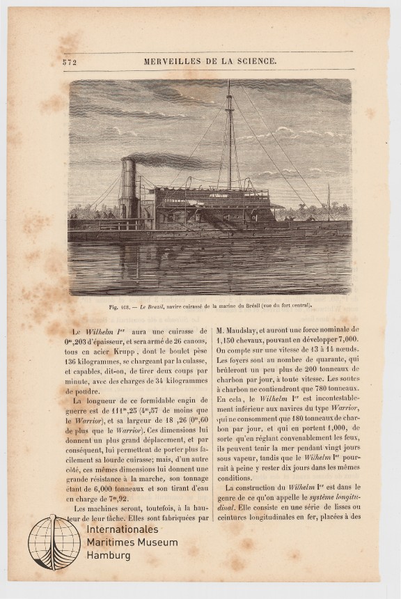 Fig. 408, Le 'Brazil', navire cuirassé de la marine du Brésil (vue du fort central)