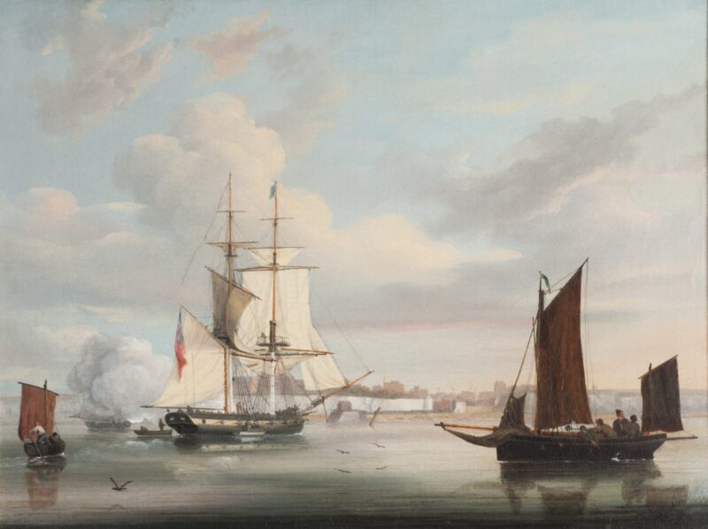 Ein Marineschnau vor West Ramsgate, mit einer Fischereigalotte