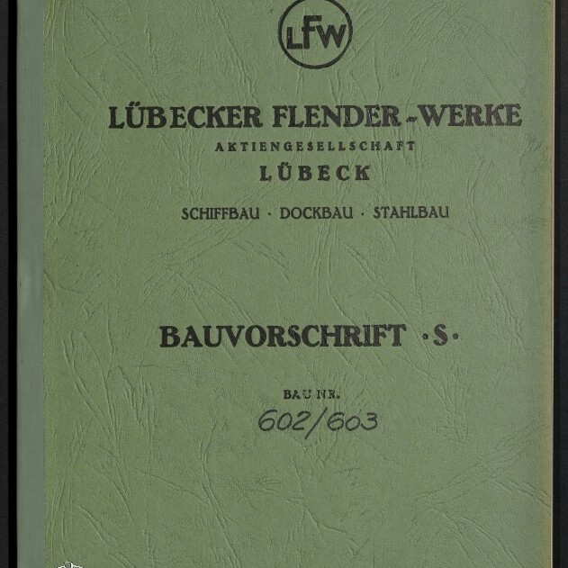 Grün strukturierter Deckel eines technischen Hefts mit rundem LFW-Logo oben, der Aufschrift 