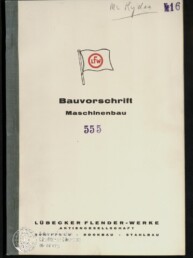 Cover einer cremefarbenen technischen Broschüre mit schwarzem Leinenrücken, Flaggenlogo mit rotem 