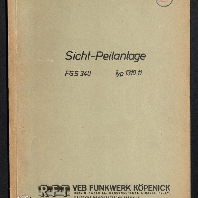 Beige, leicht vergilbter Einband eines technischen Handbuchs mit der Überschrift 