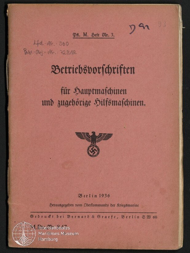 Rosa-brauner Buchdeckel eines deutschen technischen Handbuchs von 1936 mit schwarz gedrucktem Frakturschrift-Titel 
