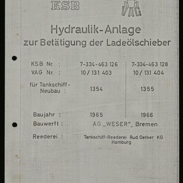 Titelseite eines technischen Dokuments mit KSB- und VAG-Logos, Überschrift 