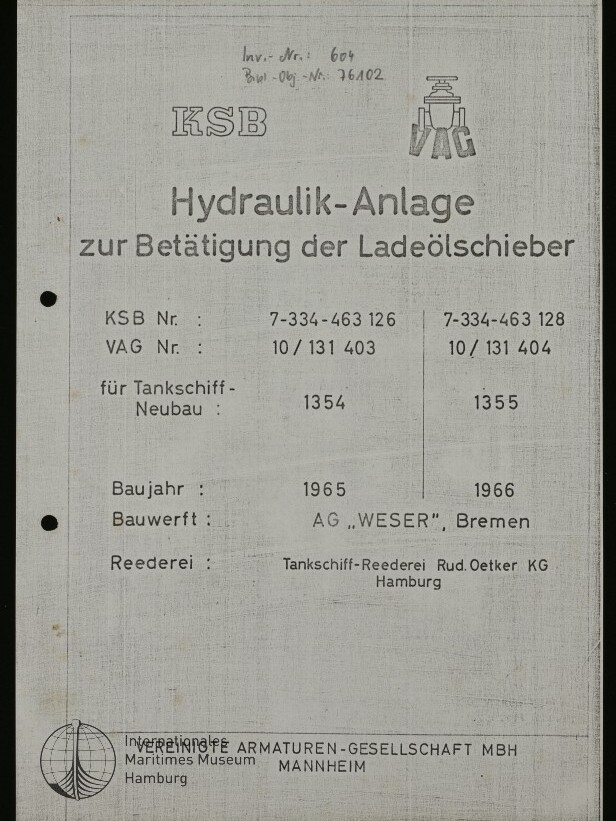 Titelseite eines technischen Dokuments mit KSB- und VAG-Logos, Überschrift 
