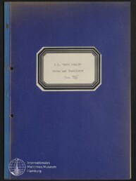 Blaues Heft mit hellblauem Rücken und zwei Ringlochstanzungen; mittig ein weißes Etikett mit maschinenschriftlicher Aufschrift 