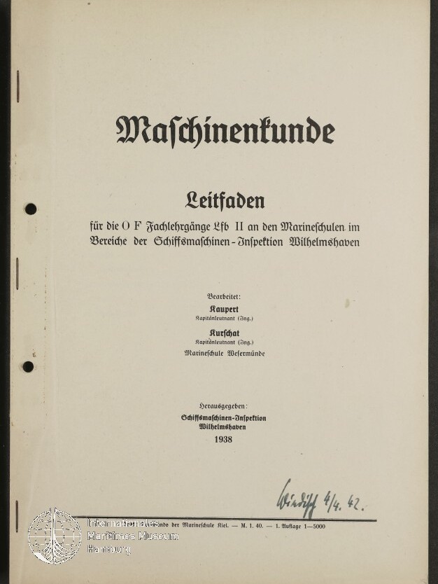 Deckblatt eines 1938 gedruckten Leitfadens mit großem Fraktur-Titel 