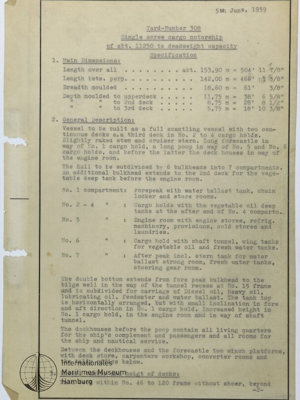 Getipptes technische Datenblatt vom 5. Juni 1959 für 