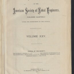 Titelseite eines historischen Journals mit der Überschrift Journal of the American Society of Naval Engineers, Volume XXV, gedruckt in Washington D.C. 1913, mit rundem Stempel Blohm & Voss Hamburg (24. Apr. 1914) sowie dem Logo des Internationalen Maritimen Museums Hamburg.