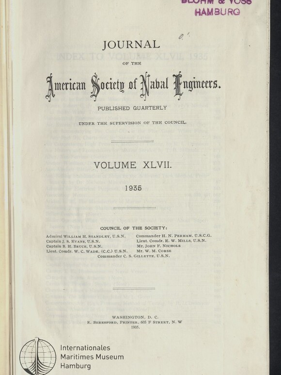 Titelseite des Journals of the American Society of Naval Engineers mit dekorativem Schriftzug, mittig 