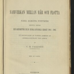 Titelblatt einer alten schwedischen Militärpublikation mit großem Titel 