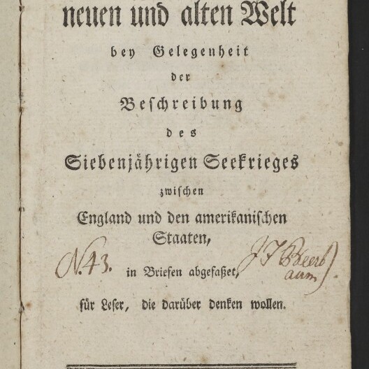 Titelblatt, Berlin 1786: deutsche Frakturschrift zur Beschreibung des Seekriegs zwischen England und Amerika.