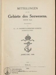 Titelblatt der 1909er Ausgabe Mitteilungen aus dem Gebiete des Seewesens mit Ankerkrone und Museumsstempel