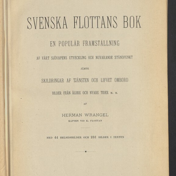 Titelseite eines Buchs mit großem Titel Svenska Flottans Bok, Untertitel und Verlagsangaben sowie Museumslogo unten links