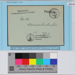 Feldpostumschlag mit rundem Feldpoststempel und Dienststempel Feldpostnummer 37455, adressiert an die Marineintendantur, datiert 28.11.41