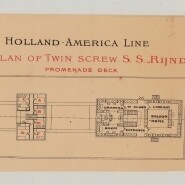 Deckplan der S.S. Rijndam (Holland-America Line), Promenadendeck-Skizze mit Kabinenaufteilung und Museumswasserzeichen