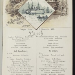 Gestaltetes Menüblatt der Reederei Norddeutscher Lloyd (Dampfer 